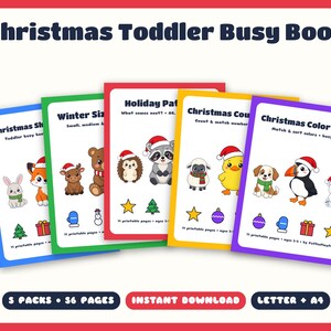 Ensemble de livres d'activités de Noël pour tout-petits, 56 pages imprimables pour les enfants d'âge préscolaire : association d'ombres, comptage, couleurs, motifs, tri