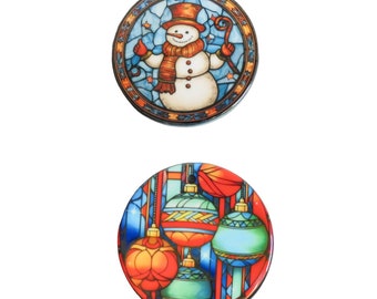 Set Of 3 Christmas Ornament 2 Sided Snowman Stain Glass 3 in