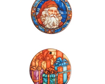 Set Of 7 Christmas Ornament Santa Gifts 2 Sided  Ceramic