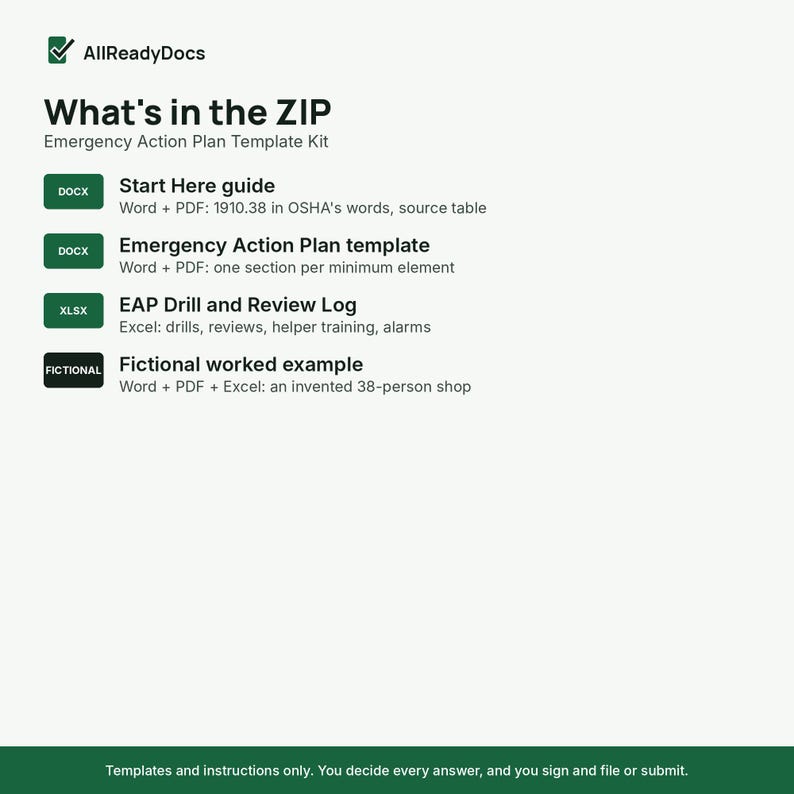 Emergency Action Plan Template, Editable Word EAP Built on OSHA 1910.38 ...