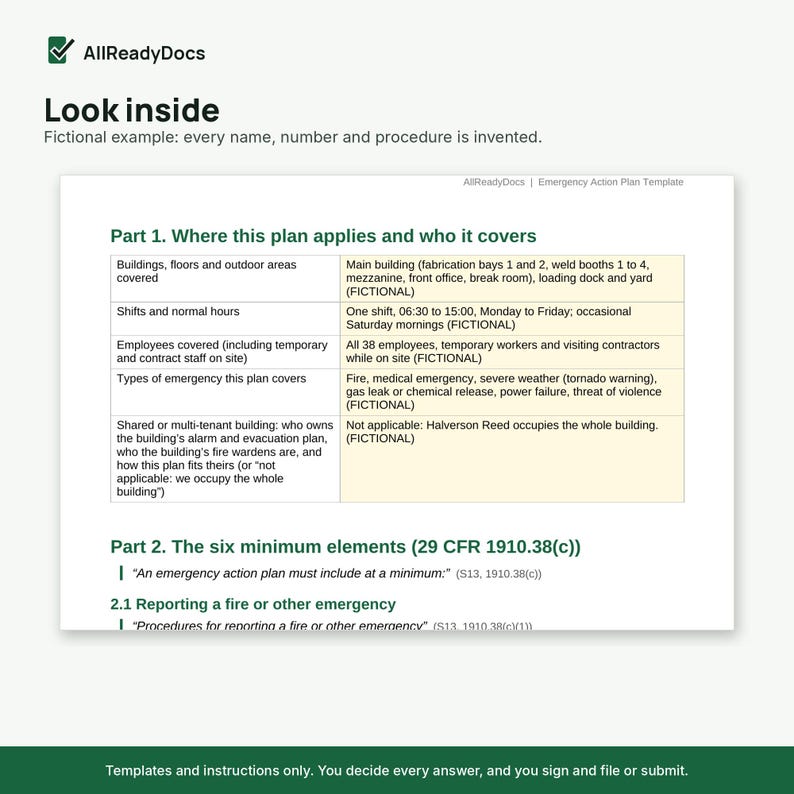 Emergency Action Plan Template, Editable Word EAP Built on OSHA 1910.38 ...