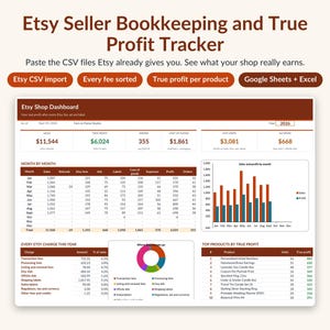 Etsy Seller Spreadsheet, Google Sheets Bookkeeping Template with CSV Import, Etsy Profit Tracker