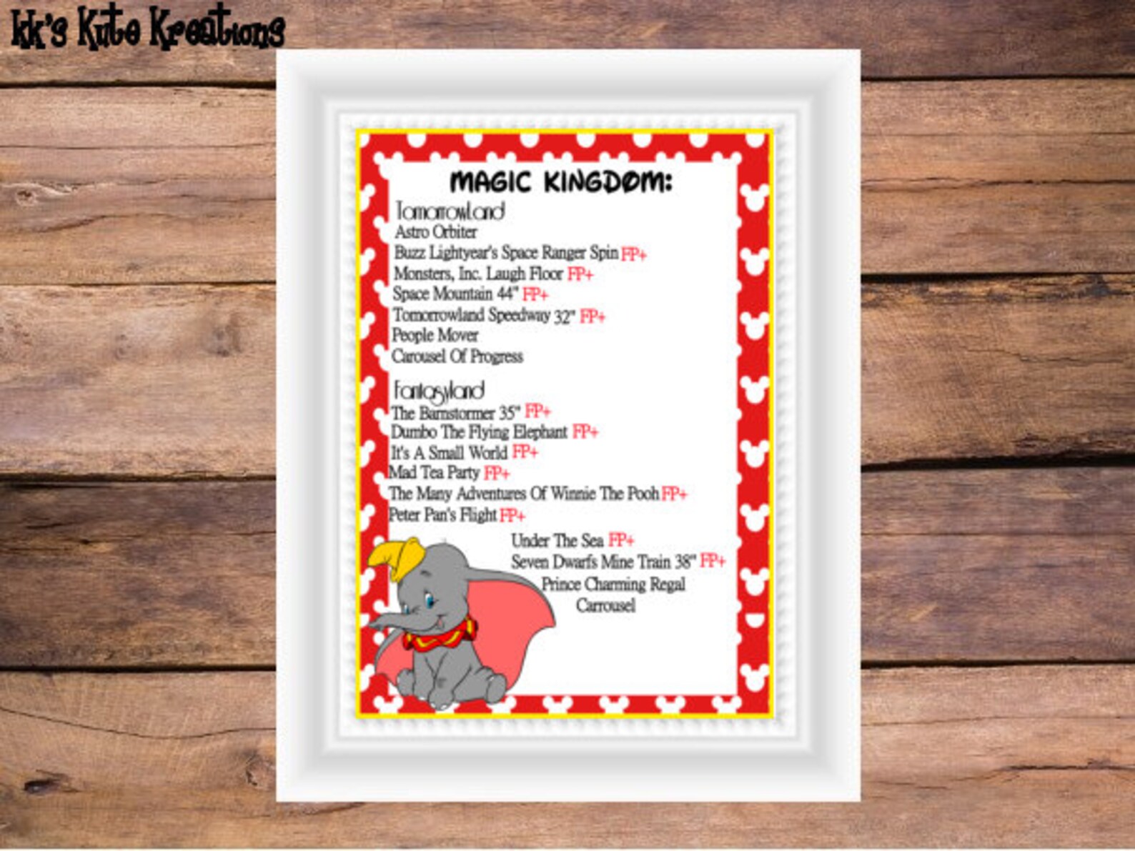 Magic Kingdom Ride List Printable Spread Sheet Vacation | Etsy