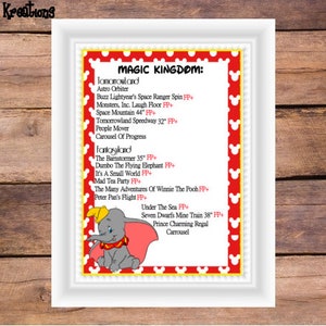 Magic Kingdom Ride List Printable Spread Sheet Vacation | Etsy