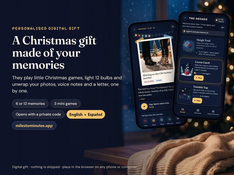 Long Distance Christmas Gift, Personalized Memory Game with Your Photos and Voice Notes, English or Spanish image 1