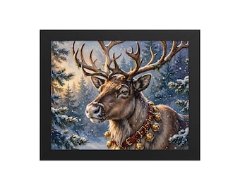 Reindeer with Sleigh Bells Framed Print