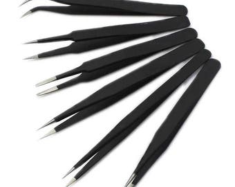 Juego de 6 pinzas de precisión Art Craft BGA, pinzas antiestáticas, pinzas de acero inoxidable