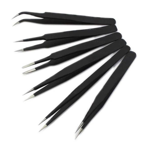 6PCS Anti Static Stainless Steel Tweezers Precision Tweezers Set