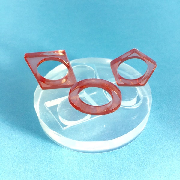 Rings Set (MR102) Clear Silicone Mold For Three Geometrical Rings Set. Create Your Own Resin Jewelry. Size US 7