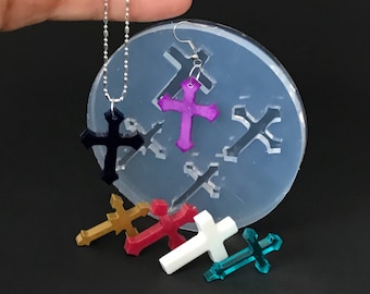 4 crosses mold. Tray 4 cross clear silicone mold. Resin, polymer clay, wax, soap mold. (MP152) molds supply made in USA. Pendants, earrings