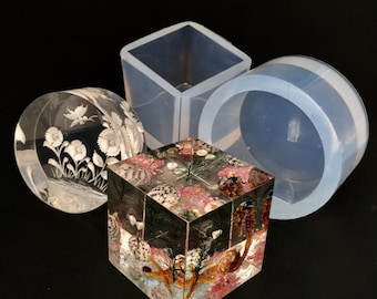 Clear Silicone Resin Molds, Cube & Round Paperweight, Large Home Decor (MD015)