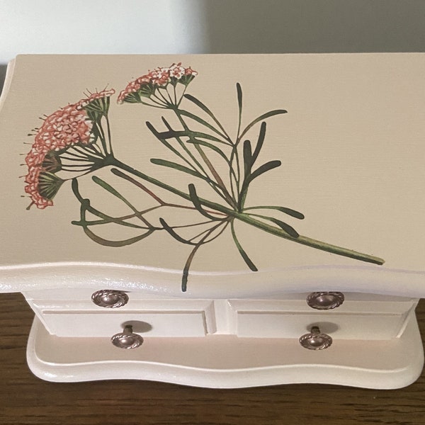 Queen Anne's Lace and Blush Pink Upcycled Vintage Jewelry Box, Rose Gold Accents