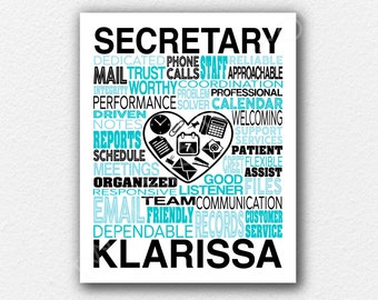 Secretary Poster, Receptionist Gift, Gift for Administrative Assistant, Office Secretary Gift, Custom Receptionist Art Print, Secretary Art