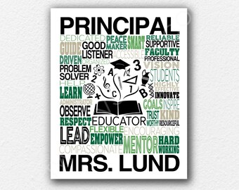 Personalized Principal Poster, Educator Gift, Gift for School Principal, Teacher Gift, Principal Word Art, Custom Principal Poster