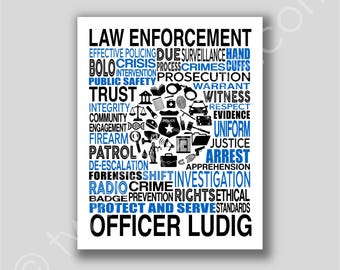 Law Enforcement Word Art Poster: Customizable Police Officer Gift