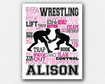 Custom Girl's Wrestling Poster, Wrestler Art, Wrestler Typography, Girls Wrestler Poster, Female Wrestler, Girl Wrestling Gift, Wrestler Art