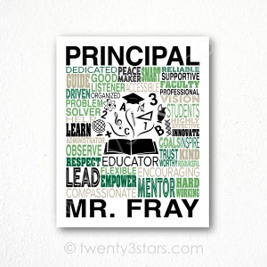 Personalized Principal Poster, Educator Gift, Gift for School Principal, Teacher Gift, Principal Word Art, Custom Principal Poster