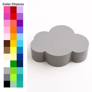 May include: A stack of gray cloud-shaped coasters. The coasters are made of a textured material and are stacked neatly. A color chart with various color options is on the left side of the image. The text "Color Choices" is at the top of the color chart.