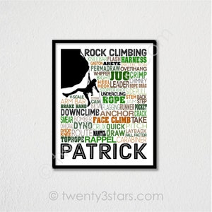 Rock Climbing Typography Poster, Mountain Climber Gift, Rock Climber Gift, Climber Poster, Gift for Rock Climber, Climbing Words Art Print image 2