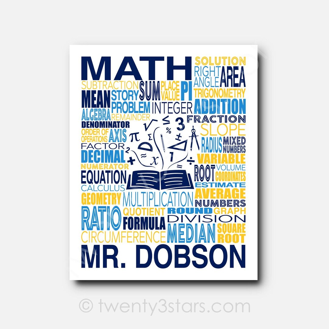 Math Teacher Poster, Personalized Word Art (custom Colors, Sizes) - Etsy