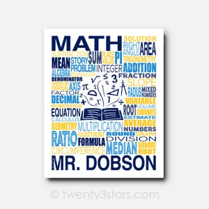 Math Teacher Poster, Personalized Word Art (Custom Colors, Sizes)