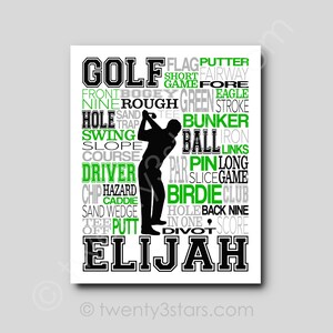 Personalized Golf Art Print: Golfer Name Typography, Custom Colors