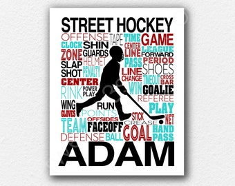 Street Hockey Poster, Boy's Street Hockey Gift, Ball Hockey Team Gift, Gift for Outdoor Hockey Player, Hockey Coach Gift, Dek Hockey Gifts