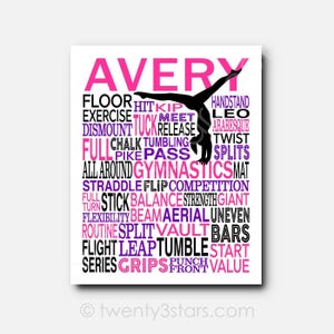 Gymnastics Typography Art Print: Custom Colors, Girl's Room Decor