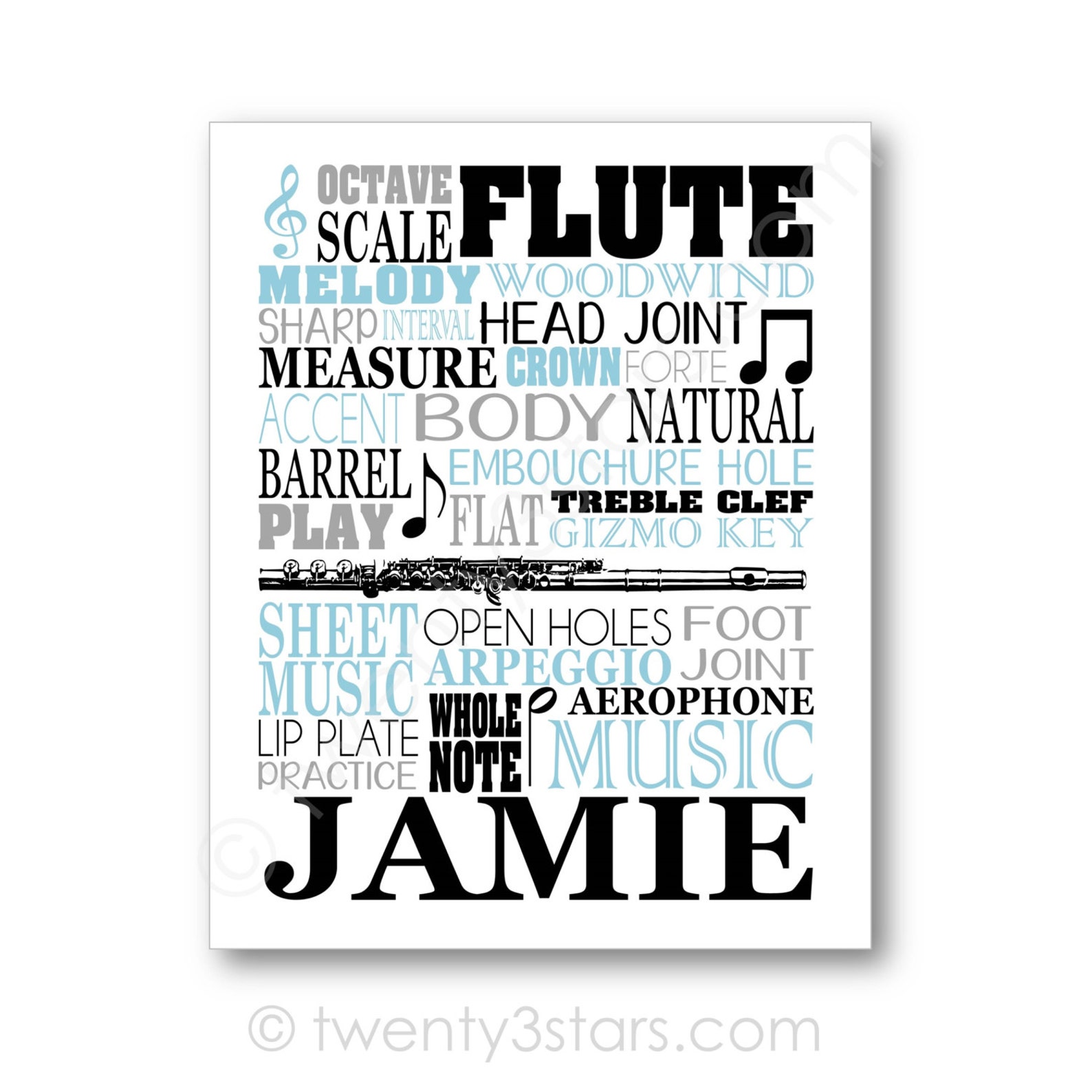 Flute Typography Poster Flutist Gift Flute Player Art Flute Etsy