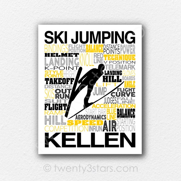 Ski Jumping Typography Art, Ski Wall Art, Ski Jump Gift, Gift for Ski Jumper, Skier Poster, Freestyle Ski Art, Ski Team Gift, Ski Coach Gift