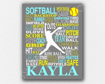 Softball Gift, Softball Art, Softball Poster, Softball Typography, Softball Player Poster, Softball Personalized, Softball Pitcher Art