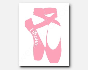 Personalized Ballerina Name Art Print: Custom Ballet Slippers Poster