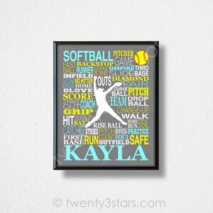 Custom Softball Art, Personalized Softball Poster Typography, Softball Gift, Softball Wall Art, Softball Team Gift, Gift for Softball Player image 9