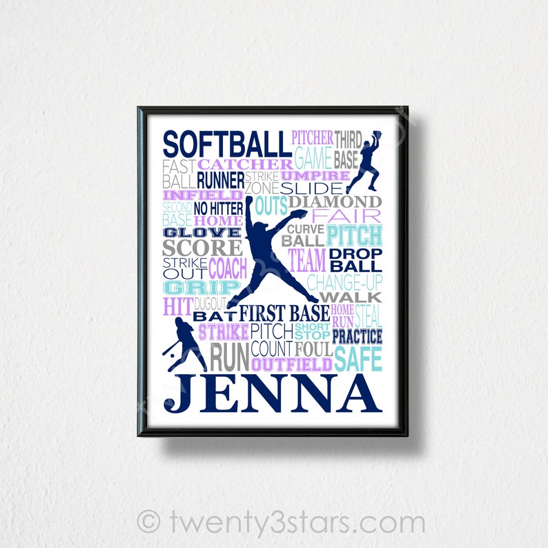 Custom Softball Art, Personalized Softball Poster Typography, Softball Gift, Softball Wall Art, Softball Team Gift, Gift for Softball Player image 5