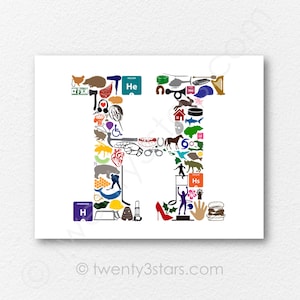 Letter H Poster, Letter H is For Art, H Nursery Wall Art Print, Baby Shower Gift, Letter H Wedding Gift, Letter H Art, Letter H Gift