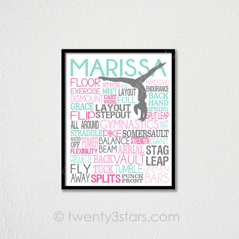 Personalized Gymnastics Poster, Gymnastics Typography, Gymnast Gift, Gift for Gymnasts, Gymnastic Team Gift, Gymnastic Art, Gymnast Print 画像 5