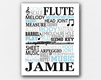 Flute Player Gift, Custom Flautist Poster, Marching Band Personalized Art Print, Musician Typography, Flute Subway Word Cloud