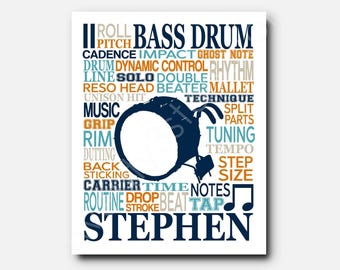 Custom Bass Drum Marching Band Poster: Drumline Gift