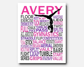 Gymnastics Typography Art Print: Custom Colors, Girl's Room Decor