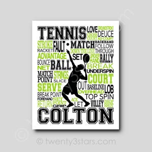 Custom Tennis Typography Art Poster: Tennis Player Gift