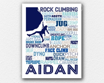 Rock Climbing Typography Poster, Mountain Climber Gift, Rock Climber Gift, Climber Poster, Gift for Rock Climber, Climbing Words Art Print