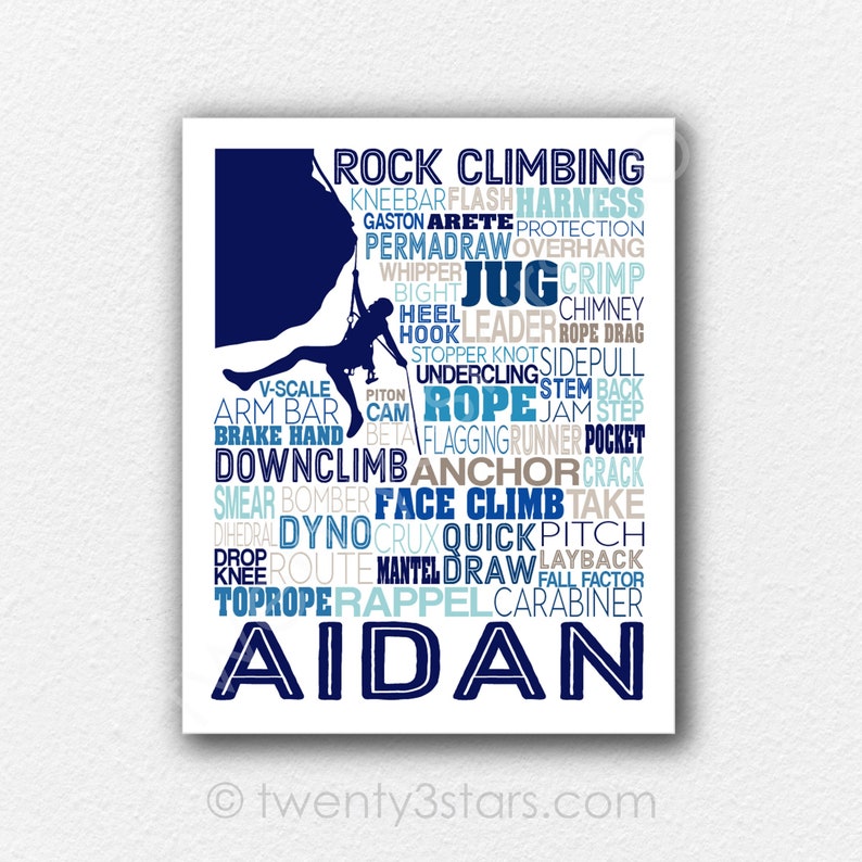 Rock Climbing Typography Poster, Mountain Climber Gift, Rock Climber Gift, Climber Poster, Gift for Rock Climber, Climbing Words Art Print image 1