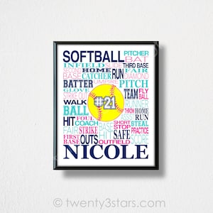 Custom Softball Art, Personalized Softball Poster Typography, Softball Gift, Softball Wall Art, Softball Team Gift, Gift for Softball Player image 8