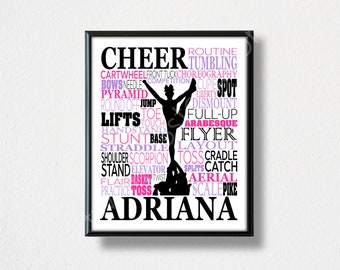 Custom Cheer Squad Gift, Personalized Cheerleader Art, Cheerleading Typography, Cheerleading Gift, Cheer Team Gift, Cheerleading Print