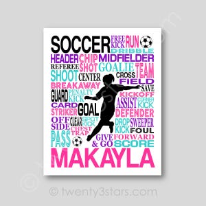 Girl&#39;s Soccer Poster, Girls Soccer Typography, Gift for Soccer Players, Soccer Poster, Soccer Team Gift, Soccer Print, Soccer Player Art