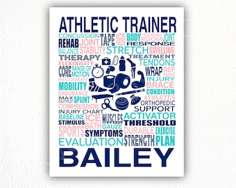 Personalized Athletic Trainer Typography Poster: Sports Medicine Gift
