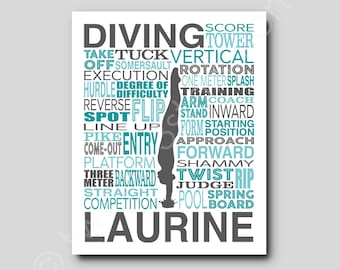 Personalized Diving Art Print: Custom Typography Poster, Diver Gift