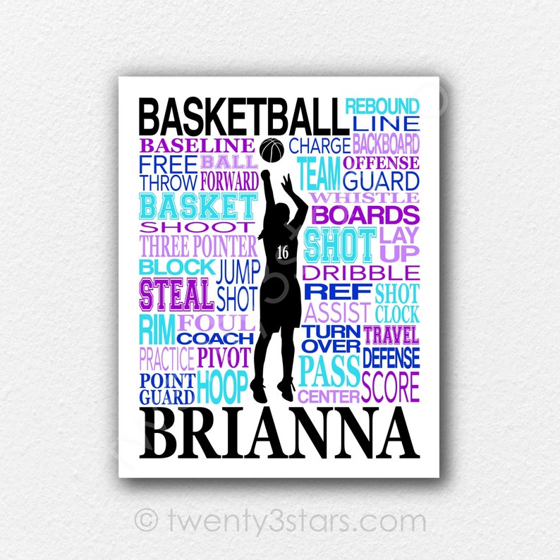 Girl's Basketball Poster, Basketball Word Art, Girls Basketball, Basketball Team Gift, Basketball Poster, Basketball Coach Gift, WBB Gifts image 1