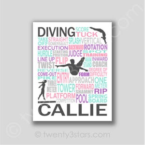 Custom Diving Poster: Personalized Diver Gift, Team Art