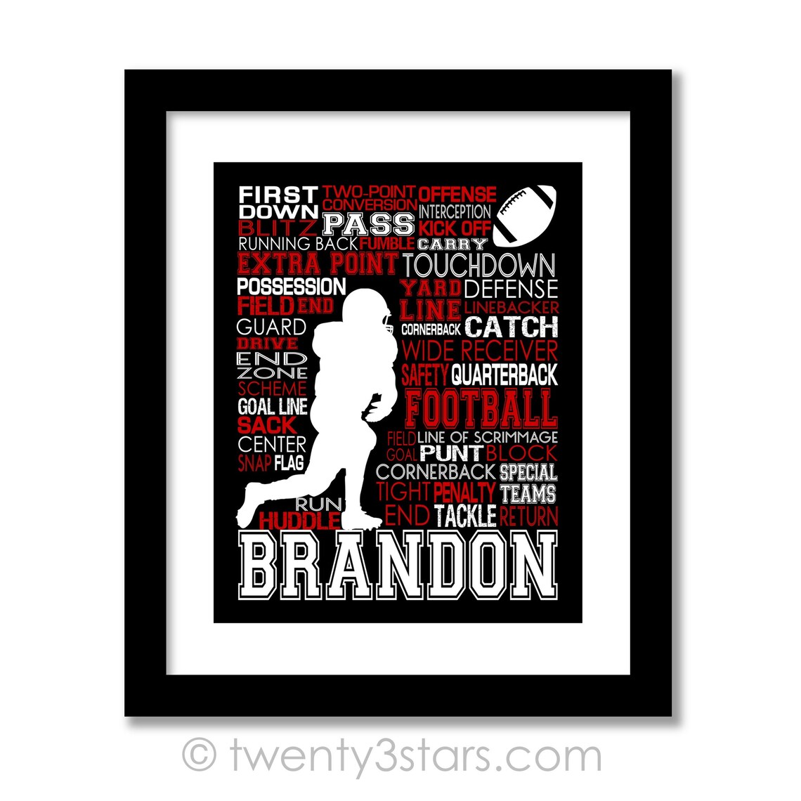 Football Running Back Art Football Typography Poster Etsy